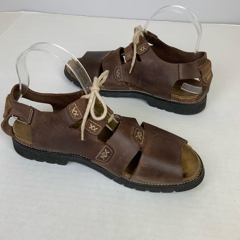 Naot Brown Leather Lace-Up Open-Toe Sandal